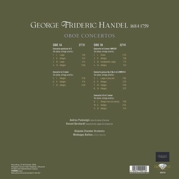 ANDRIUS PUSKUNIGIS / VINCENT BERNHARDT / KLAIPEDA CHAMBER ORCHESTRA - Handel: Oboe Concertos Vinyl Record